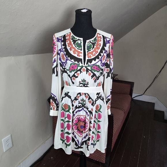 ba&sh Floral Boho Dress Size S Viscose Long Sleeve White Printed Mini - Picture 2 of 16